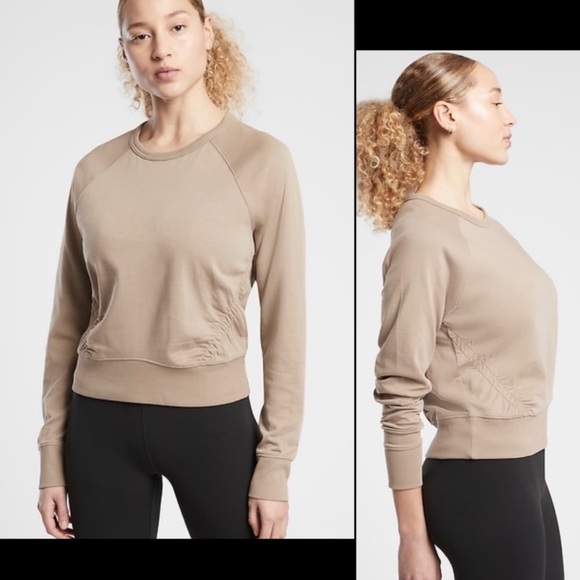 Athleta Sundown Puckered Brownstone Beige Sweatshirt - Picture 1 of 12